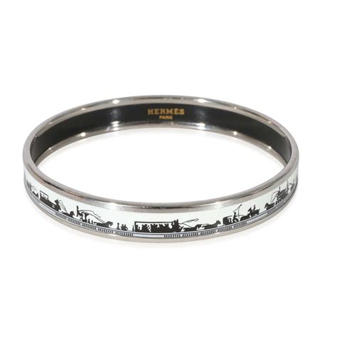 Hermes Palladium Plated Narrow White Enamel Bangle With 